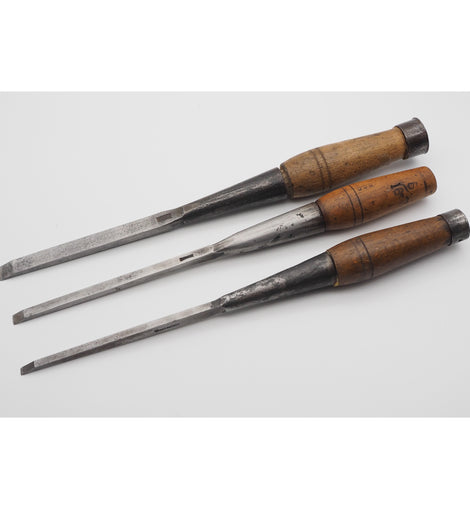 Fine Set of 3 Socket Mortice Chisels by Mathieson